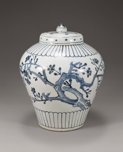 White Porcelain Jar with Plum Blossom and Bamboo Design Painted in Underglaze Cobalt-Blue - Unknown