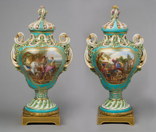 Pair of Vases with Lids - Model probably by Jean-Claude Duplessis, Sr., French, c. 1695 - 1774
