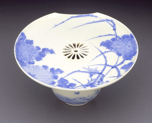 Shaving Bowl with Chrysanthemums, Reeds, Waves, and Plovers - Unknown