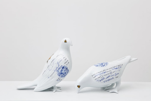 Suspended Together - 
Standing Dove, Eating Dove - Manal Al Dowayan