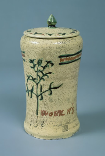 Covered jar,Raku ware,pattern of plants - Tomimoto Kenkichi