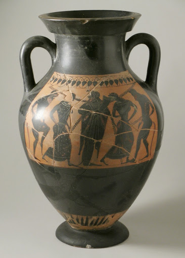 Attic Black-Figure Amphora with (A) Dionysos, Satyrs and Maenads and (B) Battle Scene - Unknown