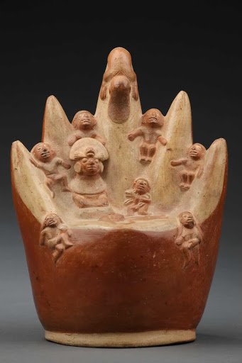 Sculptural ceramic ceremonial vessel that represents a scene of sacrifice in the mountains ML003106 - Moche style