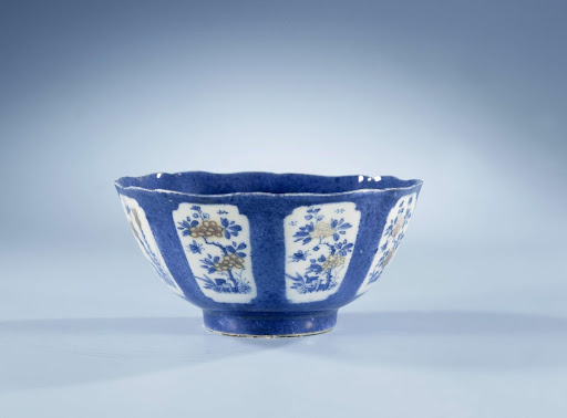 Bowl with powder blue and reserves with flowering plants - Anonymous