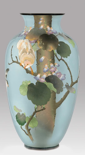 Vase, with pigeons and paulownia - attributed to ANDO JUBEI WORKSHOP