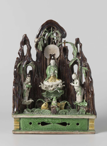 Domestic altar with Guanyin and two attendants - Anonymous