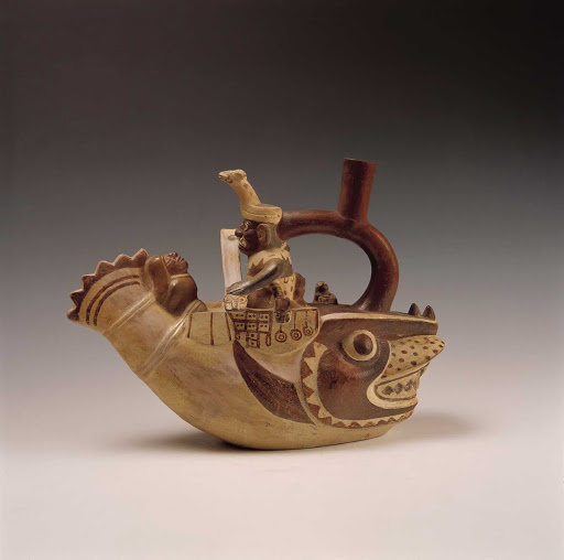 Sculptural ceramic ceremonial vessel that represents a mythological scene of navigation to the islands ML003202 - Moche style