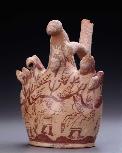 Sculptural ceramic ceremonial vessel that represents a scene of gathering of land snails in the coastal Hills ML002134 - Moche style