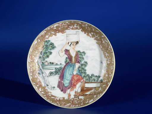 Saucer with an image of a country girl - Anonymous