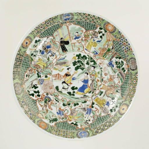 Saucer-dish with music making ladies and scenes from 'The Journey to the West' - Anonymous