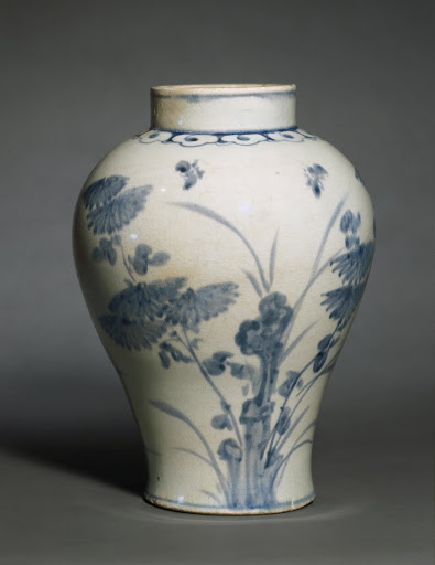Broad-Shouldered Storage Jar with Decoration of Rock, Chrysanthemums, and Insects - Unidentified Artist