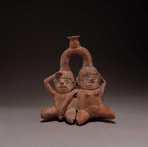 Sculptural ceramic ceremonial vessel that represents a woman masturbating a man ML004443 - Salinar style