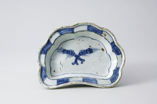 Semicircular Chrysanthemum Shaped Dish, One of a Set of Five, Design of Shrimps in Underglaze Blue; Kosometsuke Type - Unknown