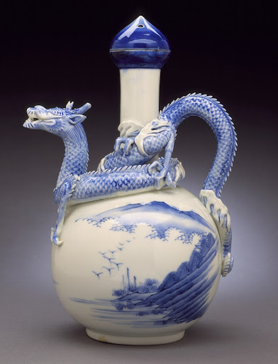 Ewer with Landscape and Raised Dragon Handle and Spout; Jewel-Formed Stopper - Unknown