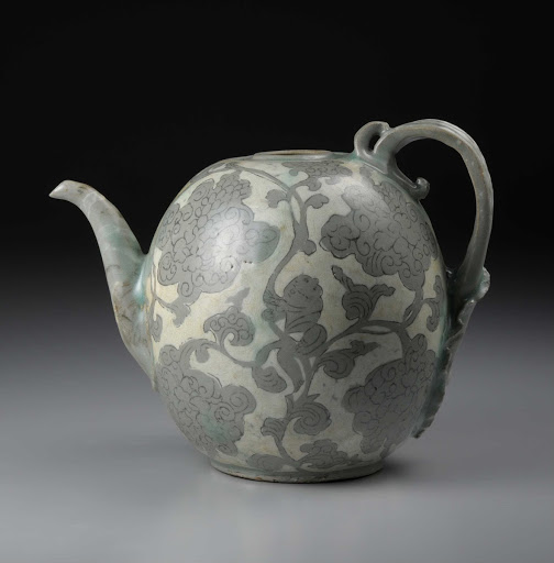 EWER, Celadon with reverse inlay design of a boy and baoxianghua scroll 
/Important Cultural Property of Japan - unknown