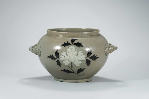 Jar with Handles, Celadon with Inlaid Peony Design - Unknown