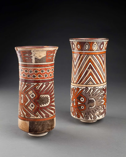 Ceramic ceremonial vessel with mythological faces and seeds (right) ML010874 - Nasca style