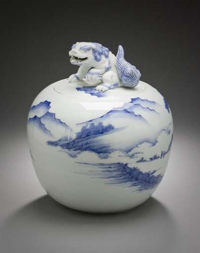 Water Jar (mizusashi) with Landscape; Chinese Lion Knop - Unknown