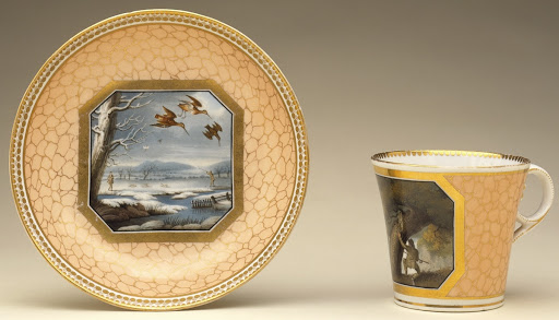 Cabinet Cup and Saucer:  'Worm Fishing' and 'Snipe Shooting' - Humphrey Chamberlain, Jr., Chamberlain's Factory