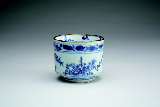 Tea Bowl, Design of Pine Tree, Bamboo and Ume Tree in Underglaze Blue; Kosometsuke Type - Unknown