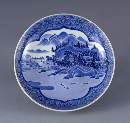 Dish of Nabeshima Style with Landscape Decoration - Arita ware, Nabeshima style.