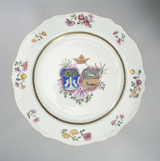 Plate with a crowned coat of arms and flower sprays - Anonymous