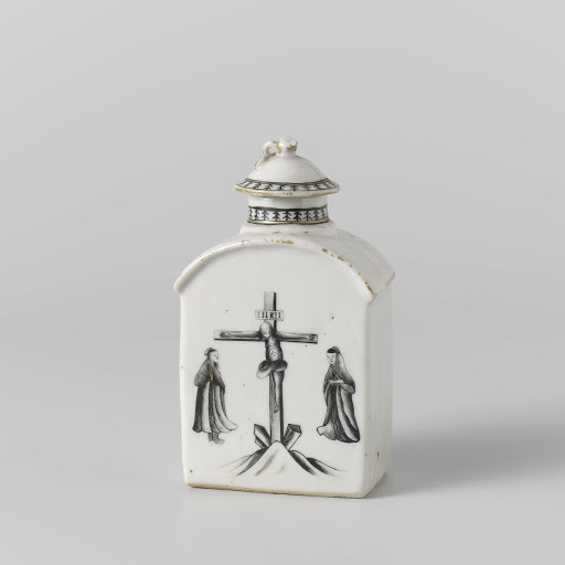 Rectangular tea caddy with a crucifixion scene - Anonymous
