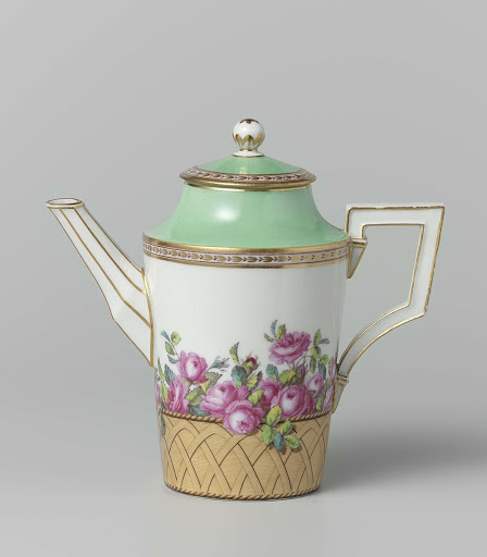 Koffiepot, deel van een koffie- en theeservies, versierd met rozen in manden. - K|nigliche Porzellan Manufaktur