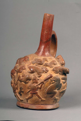 Sculptural ceramic ceremonial vessel that represents a sea lions hunt scene ML013615 - Moche style