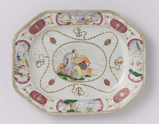 Octagonal, rectangular dish with the arms of the Ker and Martin family - Anonymous