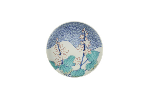 Dish with design of waves and water plants - Unknown