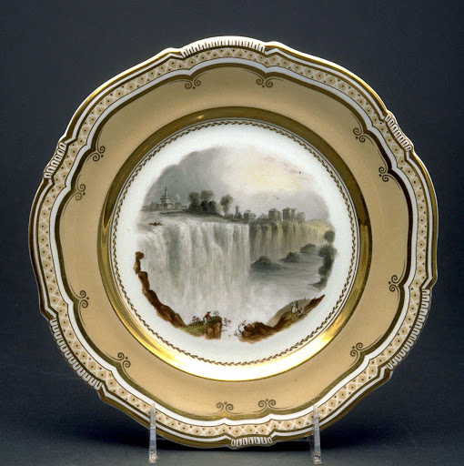 Plate (The Genesee Falls, Rochester, America) - Unidentified artist, Coalport Porcelain Factory, Shropshire, England (maker)