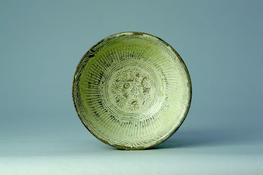 Bowl, Stamped and Inlaid Floral Design with Inscription, Buncheong Ware - Unknown