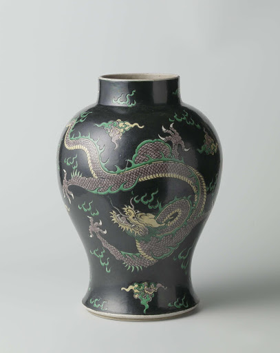 Baluster covered jar with two pearl chasing dragons - Anonymous