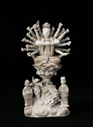 Image of Daoist goddess with two attendants and two dragons