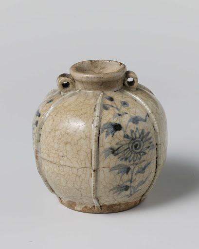 Jar with flowr sprays and applied ribs on the sides - Anonymous