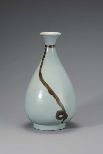 Bottle, White Porcelain with Rope Design in Iron-brown Underglaze - Unknown