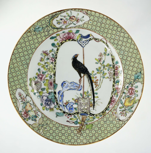 Plate with a fan decorated with a pheasant - Anonymous
