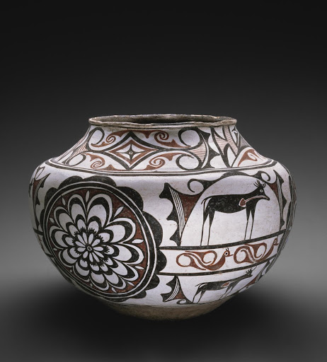 Jar (olla) with Deer, Birds, and Rosettes - Zuni