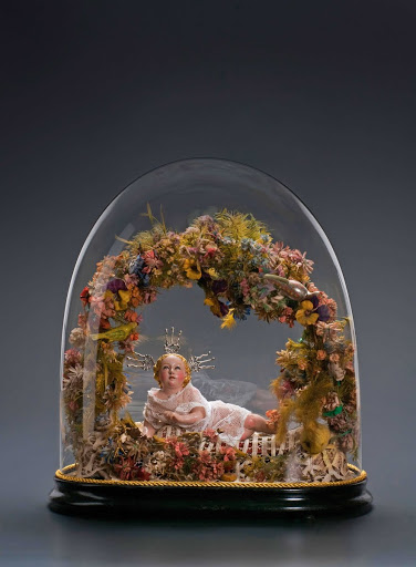 Fanal with Christ Child reclined and silver segmented halo - Unknown attributed to follower of Manuel Chili Caspicara
