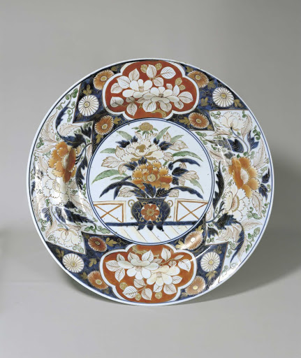 Large Dish, Floral design in overglaze enamel