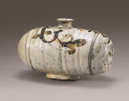 Buncheong Barrel-shaped Vessel with Scroll Design in Underglaze Iron - Unknown