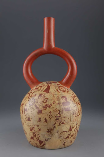 Ceramic ceremonial vessel that represents a mythological scene of rebellion of the objects ML010849 - Moche style