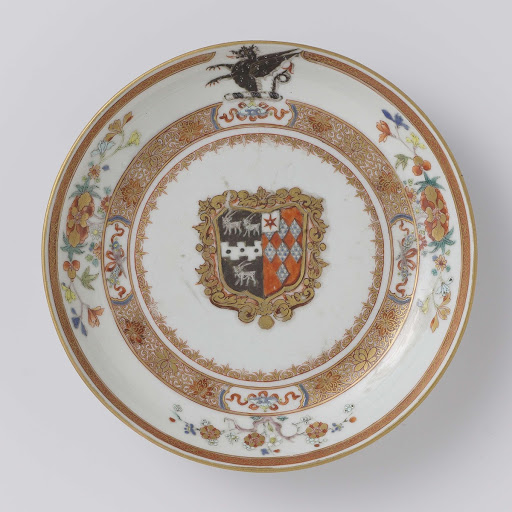 Saucer-dish with the arms of the Mann and Guise families - Anonymous