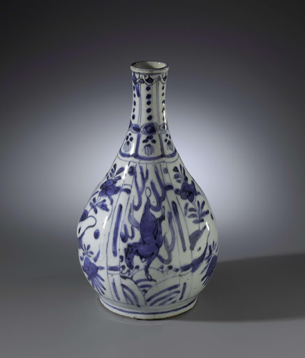 Pear-shaped bottle vase with horses and flower sprays - Anonymous