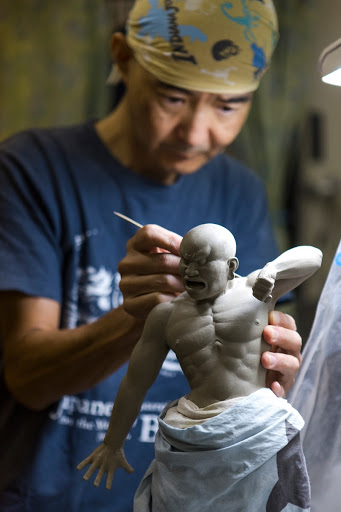 Carving a prototype, White Satsuma Ware - Chin Jukan Kiln