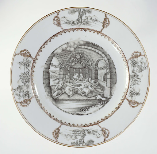 Plate with an image of Daphnis and Chloe - Anonymous