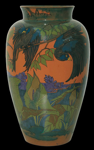 Vase decorated with birds and flora - Rozenburg Royal Delftware Factory