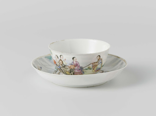 Bell-shaped cup and saucer with an image of Rebecca at the Well - Anonymous