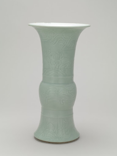 Large Zun-Shaped Vase with Carved Design of Landscapes and Dragons - Unknown